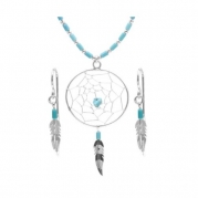 Dream Catcher Sterling Silver Turquoise Imitation Earrings Necklace Set 18