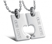 His & Hers Matching Set Titanium Couple Pendant Necklace Korean Love Style in a Gift Box (ONE PAIR)