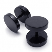 KONOV Jewelry Stainless Steel Men Unisex Round Stud Earrings Set, 2pcs, Color Black, 10mm