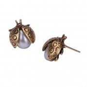 Yazilind Jewelry Korean Retro Sweet Lovely Imitation Pearl Ladybug Insec Stud Earrings