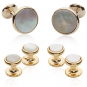 Mother of Pearl and 14kt Gold Overlay Cufflinks and Studs