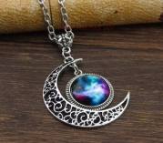 Necklace,bib Necklace, Moon Necklace ,Charm Necklace,silver Hollow Star Galactic Cosmic Moon Necklace,friendship Christmas Gift