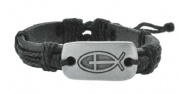 Christian Fish Cross Leather Bracelet / Leather Wristband / Surf Bracelet Adjustable Size, for Men, Women, Boys and Girls, Teens
