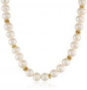 White Potato Shape 7-8mm Freshwater Pearl and Gold Plated Silver Rondelle Necklace, 17