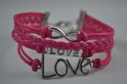 BlueTop(TM) Vintage Infinite Bracelet Love Pink Leather Rope Silver Infinity Knit Bangle