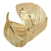 Yazilind Jewelry Leaf Shape Wide Arm Cuff Bangle Bracelet Gold Plated Metal Punk Style Wide: in