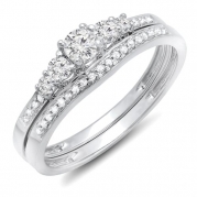 0.45 Carat (ctw) 14k White Gold Round Diamond 5 Stone Bridal Engagement Ring Band Set 1/2 CT (Size 4.5)