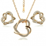 Yours Cute Dul-love heart 18k Gold Plated Use Austria Crystal Necklace Earing Sets