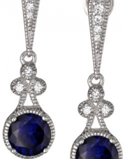 Sterling Silver Created Blue and White Sapphire Round Drop Earrings