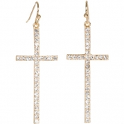 Heirloom Finds Gold Tone Crystal Cross Dangle Earrings 2 Long