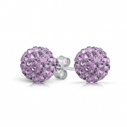 Bling Jewelry Silver Amethyst Color Crystal Stud Earrings Shamballa Inspired 8mm
