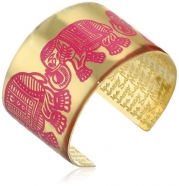 Mercedes Salazar Fuchsia Handmade Brass Enameled Red Cuff Bracelet