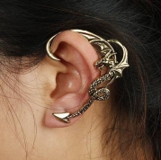 Kitty-Party Gothic Punk Golden Fly Dragon Earring Stud Wearing Left Ear