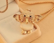 Fashion Golden Plated Gemstones Rhinestones Elephant Pendant All-match Opal Stone Pendant Long Chain Necklace Suitable for Female Sweater-Cute Onlines