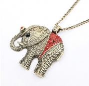 Cute Onlines Retro Red Jewelry Crystal Elephant Necklace with Chain