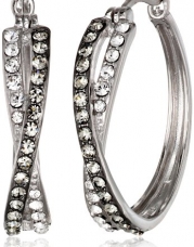 Sterling Silver Black and White Swarovski Elements Crystal Crossover Hoop Earrings