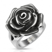 STR-0068 Stainless Steel Single Rose Cast Band Ring (5)