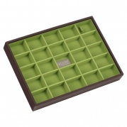 STACKERS 'CLASSIC SIZE' Chocolate Brown 25 Section STACKER Jewelry Box with Bright Green Lining.