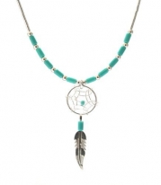 Dream Catcher Turquoise Imitation Sky Blue Small Tiny Necklace Set White 925 Sterling Silver, 18