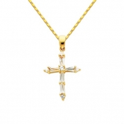 14K Yellow Gold CZ Cubic Zirconia Cross Charm Pendant with Yellow Gold 1mm Snail Link Chain Necklace with Spring Ring Clasp - Pendant Necklace Combination (Different Chain Lengths Available)