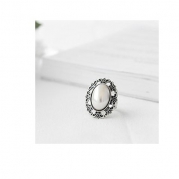 HuaYang Hot Korean Fashion Vintage Carved Flower Imitation Pearl Adjustable Strech Ring(Silver)