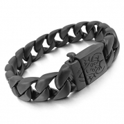 JBlue Jewelry Men's Stainless Steel Bracelet Link Black Skull Engraved Biker Polished (with Gift Bag)