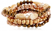Champagne and Bronze Color Cultured Freshwater Pearl Set of 5 Stretch Bracelets, 7.5