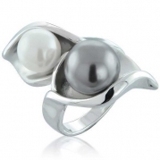 Bling Jewelry Grey and White Calla Lily Pearl Flower Ring