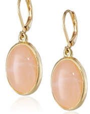 1928 Jewelry Semi-Precious Collection 14k Gold Dipped Rose Quartz Pink Oval Drop Earrings