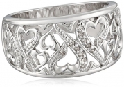 Sterling Silver with Diamond (0.06cttw, I-J Color, I2-I3 Clarity) Accent Open Hearts Ring, Size 7