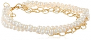 4 Row White Freshwater Cultured Pearl and Gold Over Silver Chain Bracelet, 7.5
