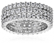 Three Sterling Silver and Simulated Diamond Stacking All-Around Bands, Size 7