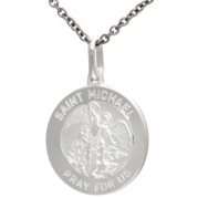Sterling Silver Saint Michael Medal 3/4 inch Round Made in Italy, Free 24 inch Surgical Steel Chain