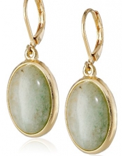 1928 Jewelry Semi-Precious Collection 14k Gold Dipped Aventurine Oval Drop Earrings