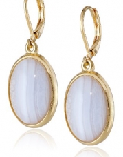 1928 Jewelry Semi-Precious Collection 14k Gold Dipped Blue Lace Agate Oval Drop Earrings
