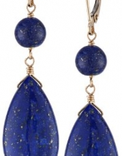 Lapis Lazuli Flat Teardrop and Round Bead on 14k Gold Leverbacks Drop Earrings