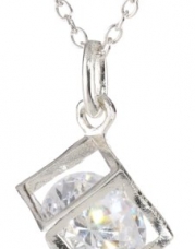 Sterling Silver Encased Floating Cubic Zirconia Pendant Necklace, 18