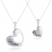 Sterling Silver 2 Piece Mother Daughter Heart Cutout Pendant Necklace, 18