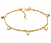 Geminis Jewelry Fashion Adjustable Women's Anklet Bracelet Yellow Gold Plated Love Hearts Pendants Link Foot Chain Never Fade and Anti-allergy 11.81 Inch Length 4g Weight New Design Shiny Gp Wedding Party Bride Gift