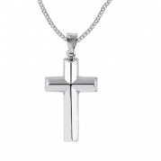 .925 Sterling Silver Mens Cross Charm Necklace 24 Inch Religious