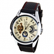 Stem2216b Black Golden Anchor Whale Hand-wind Mechanical Men's Watch with Porous Silicone Strap