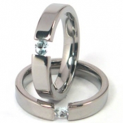 4mm Titanium Tension Set Ring, Aquamarine Gemstone, Free Sizing 4.5-11
