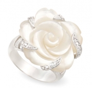 JanKuo Jewelry Silver Tone Semi-Precious Stone Carved Mother of Pearl Flower Cocktail Ring with Gift Box. (4)