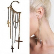 Yazilind Jewelry Special Design Golden&Silver Metal Chain Religious Cross Tassels Ear Cuff Earrings for Women Gift Idea