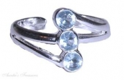 Sterling Silver 3 Stone Imitation Blue Topaz Cubic Zirconia Split Shank Toe Ring