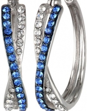 Sterling Silver Blue and White Swarovski Elements Crystal Crossover Hoop Earrings
