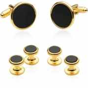 Tuxedo Cufflinks and Studs - Black Onyx with Gold-Tone with Gift Box