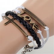 MOKOLO Bronze Infinity Lady Retro Knit Cross Love/Rudder Anchor/Love Charms Suede Wrap Bracelet