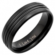 Brand New Mens Black Titanium Ring Engraved I Love You In Black Velvet Gift Box
