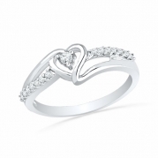 Sterling Silver Round Diamond Heart Promise Ring (1/10 cttw)